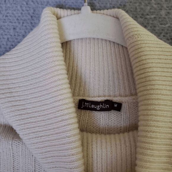 J. Mclaughlin Women's Ivory Long Sleeve Gold Button Accent Ribbed Turtleneck M - Picture 3 of 5